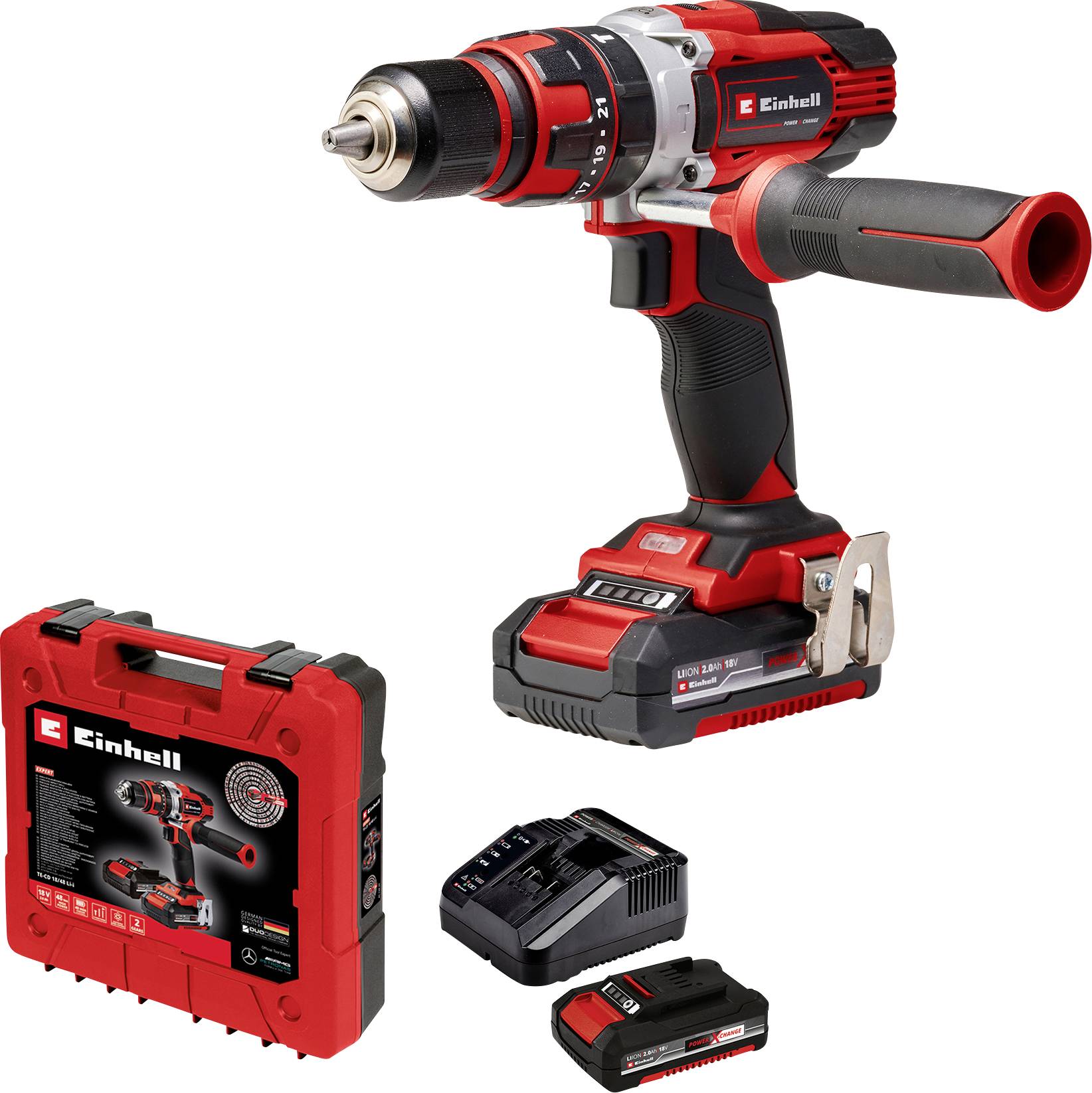 Einhell Power X-Change TE-CD 18/48 Li-i (2x2,0Ah) Slagborrmaskin batteri 2-v&auml;xel inkl. laddare, inkl. 2x batterier