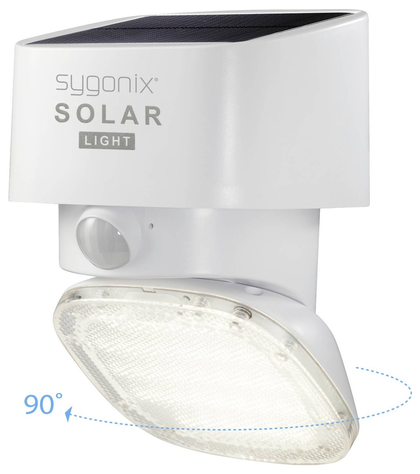 Zidna lampa s detektorom pokreta i solarnim panelom, zakretljiva za 90 stupnjeva. Idealna za energetski učinkovito osvjetljenje vanjskih prostora.