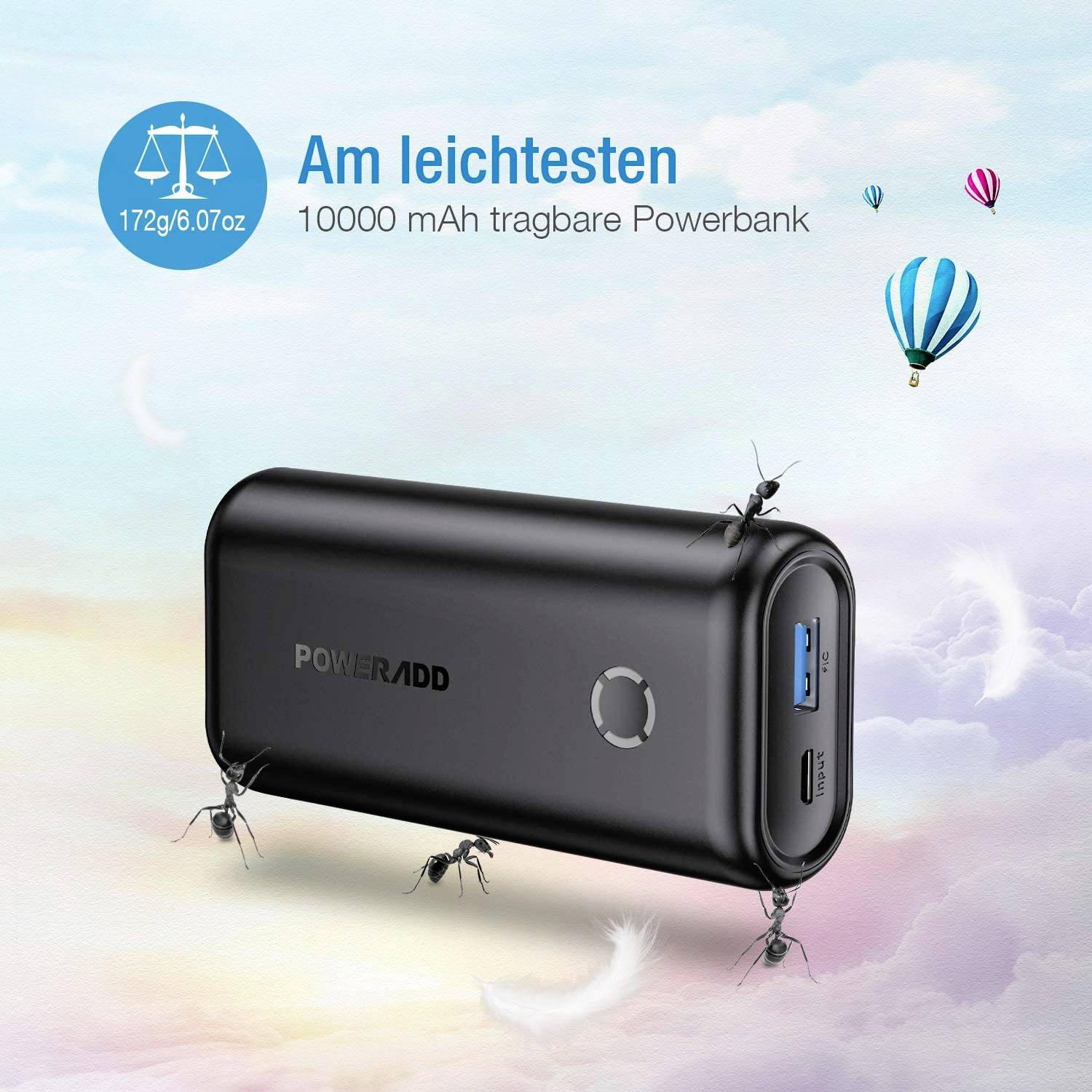 Poweradd EnergyCell Mini powerbank (rezervna baterija) 10000 mAh Fast Charge Li-Ion crna prikaz statusa-8