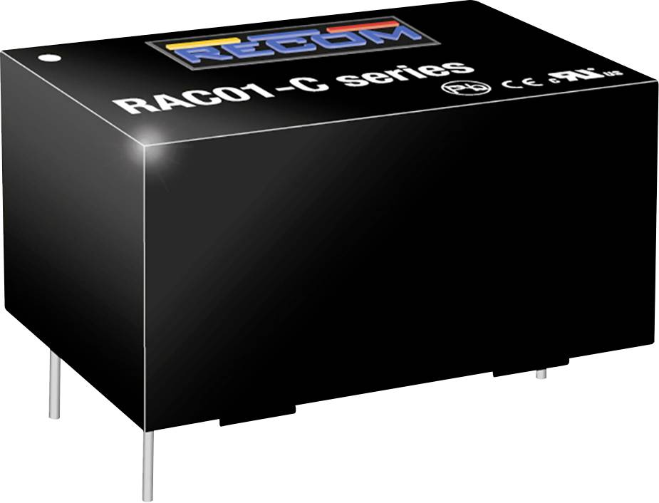 'RAC01-C serija' naponski modul, crn, pravokutan, s metalnim nožicama. Logotip marke na gornjem dijelu.