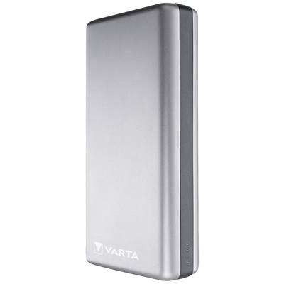 Srebrna powerbank s VARTA logom u donjem lijevom kutu, elegantnog dizajna.