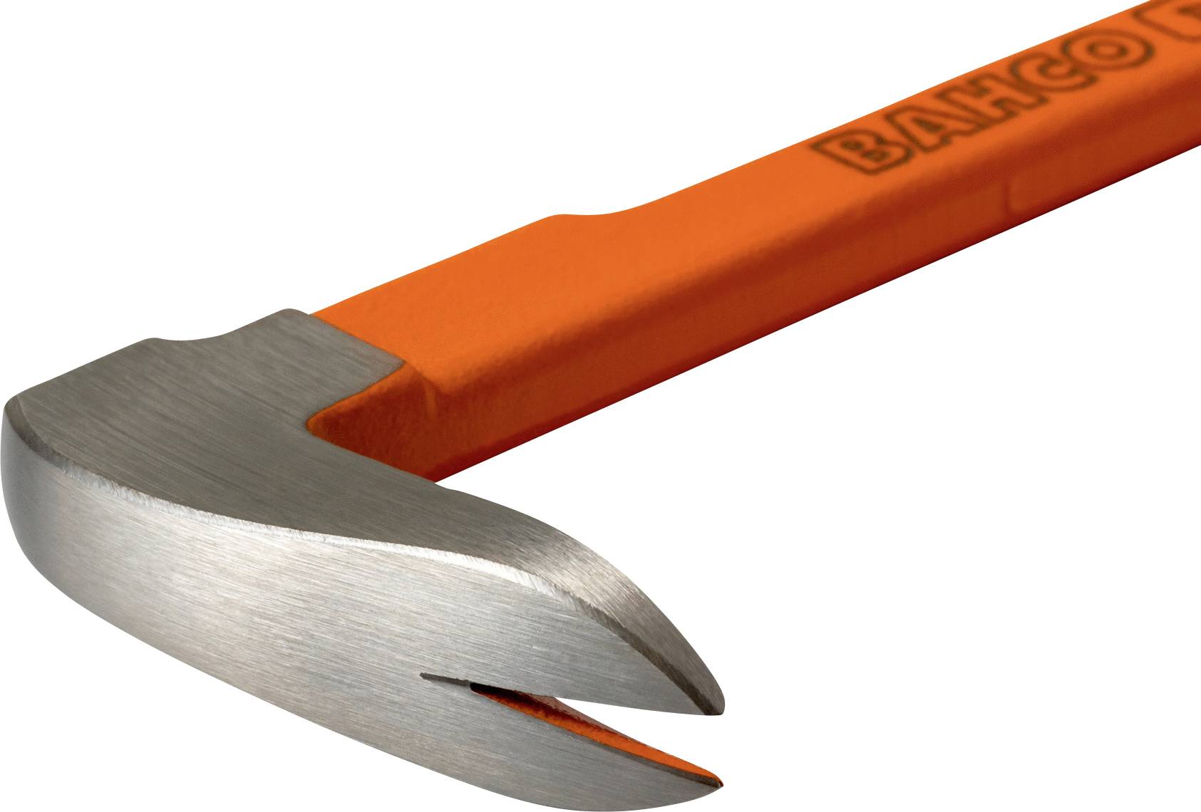 Čekić za čavle s narančastom ručkom, special dizajniran za učinkovito uklanjanje čavala i podizanje predmeta.