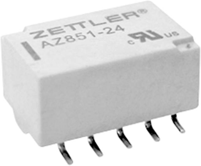 Bijeli elektronički komponenski dio s natpisom 'Zettler AZ851-24', ispod kojeg se nalaze nekoliko metalnih pins-ova, vjerojatno relej.
