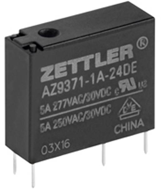 Crni, pravokutni Zettler relej s natpisom 'AZ9371-1A-24DE'. Ima nekoliko priključaka i dizajniran je za 5A, 277VAC/30VDC.
