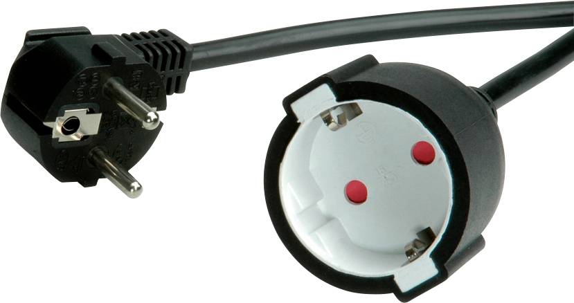Crni električni kabel s Euro utikačem i adapterom za utičnicu, izolirana izvedba, pogodan za EU utičnice.