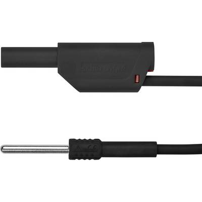 Crni električni kabel s izoliranim vrhom i označenom stranom. Ispod njega metalni senzor s rebrастom ručkom na kraju kabela.