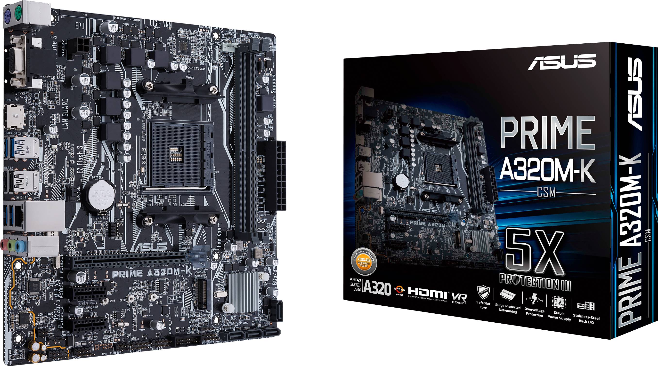 Asus PRIME A320M-K/CSM matična ploča Baza AMD AM4 Faktor oblika (detalji) Micro-ATX Set čipova matične ploče AMD® A320