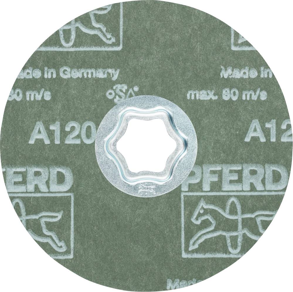 Brusni disk s natpisom 'PFERD A120'. Izrađen u Njemačkoj, max. 80 m/s. Vidljiv logotip konja.