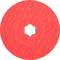 Okrugla crvena brusna ploča sa nazubljenom rupom u sredini, pogodna za upotrebu u brusilicama.