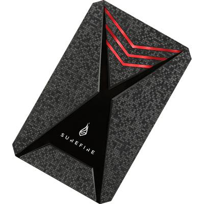 Vanjski tvrdi disk modernog dizajna; crućkasto kućište s geometrijskim uzorcima i crvenim naglascima; naziv marke 'Surefire' vidljiv.