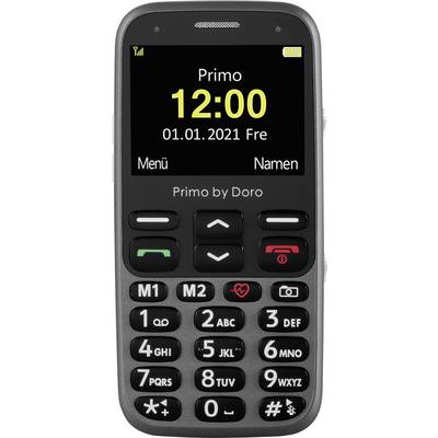 Mobilni telefon s velikim zaslonom, prikazuje 'Primo 12:00 01.01.2021 Pet'. Velike tipke s brojevima i funkcijama, pogodan za starije korisnike.