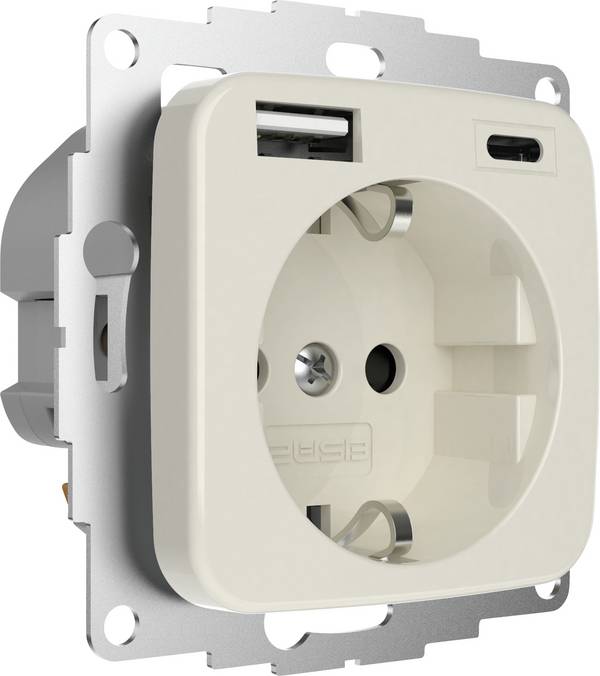 2USB 2U-449382  utičnica sa zaštitnim kontaktom  dječja zaštita, s USB izlazom za punjenje IP20 krem-bijela (sjajna)