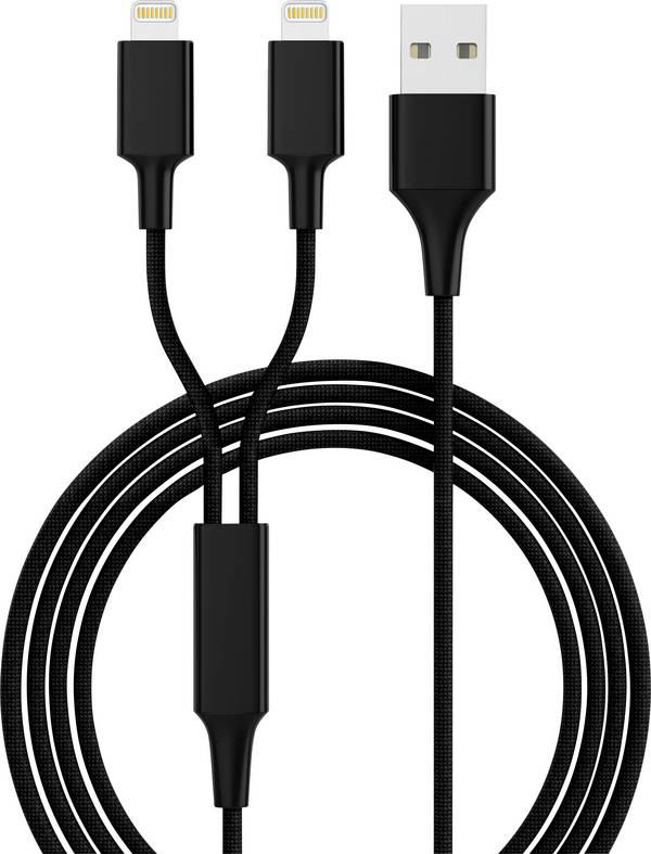 Smrter USB kabel za punjenje USB 2.0 USB-A utikač, Apple Lightning utikač 1.20 m crna Tekstilni plašt SMRTER_HYDRA_DUO_L_BK