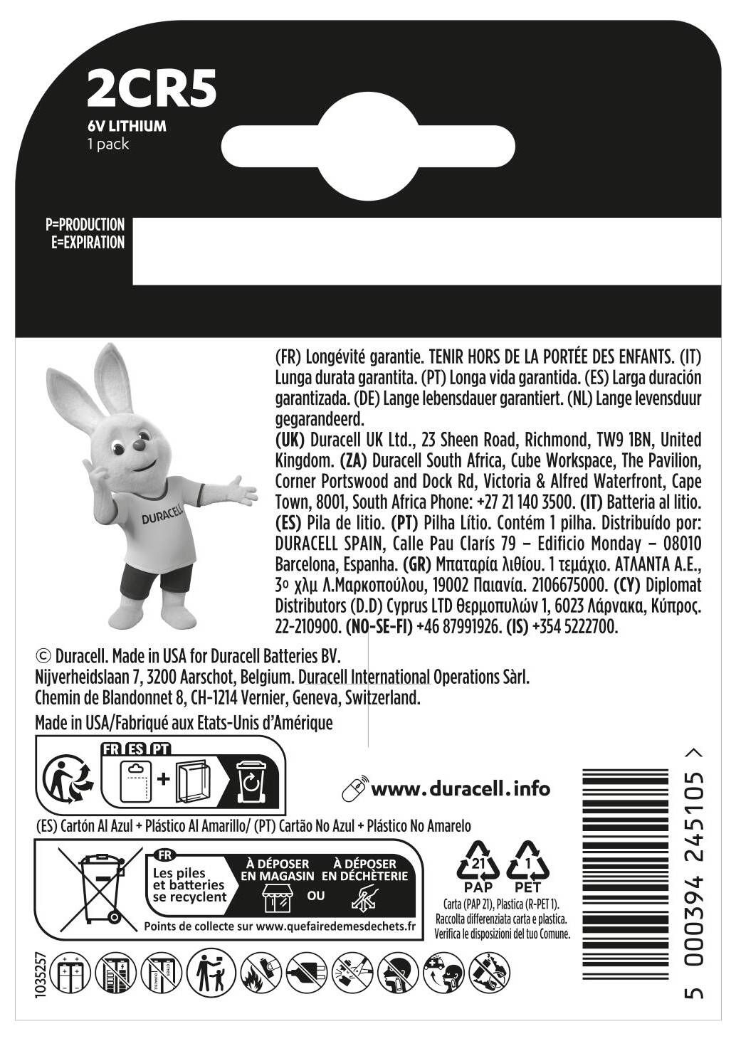 Duracell 2 CR 5 fotobaterije 2CR5 litijev 1400 mAh 6 V 1 St.-1