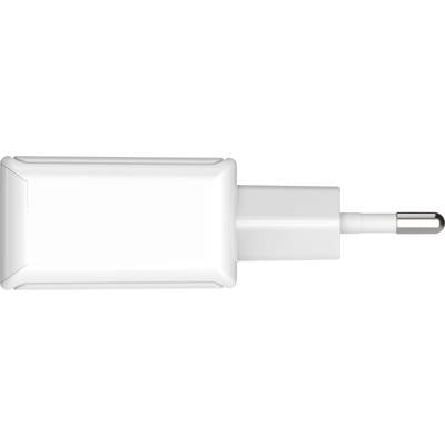 Bijeli USB punjač mrežnog adaptera s europskim utikačem, tankog dizajna.