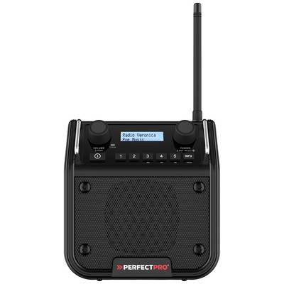 Crni prijenosni radio s dva okretna gumba i zaslonom; na zaslonu piše 'Radio Veronica - One Music'.