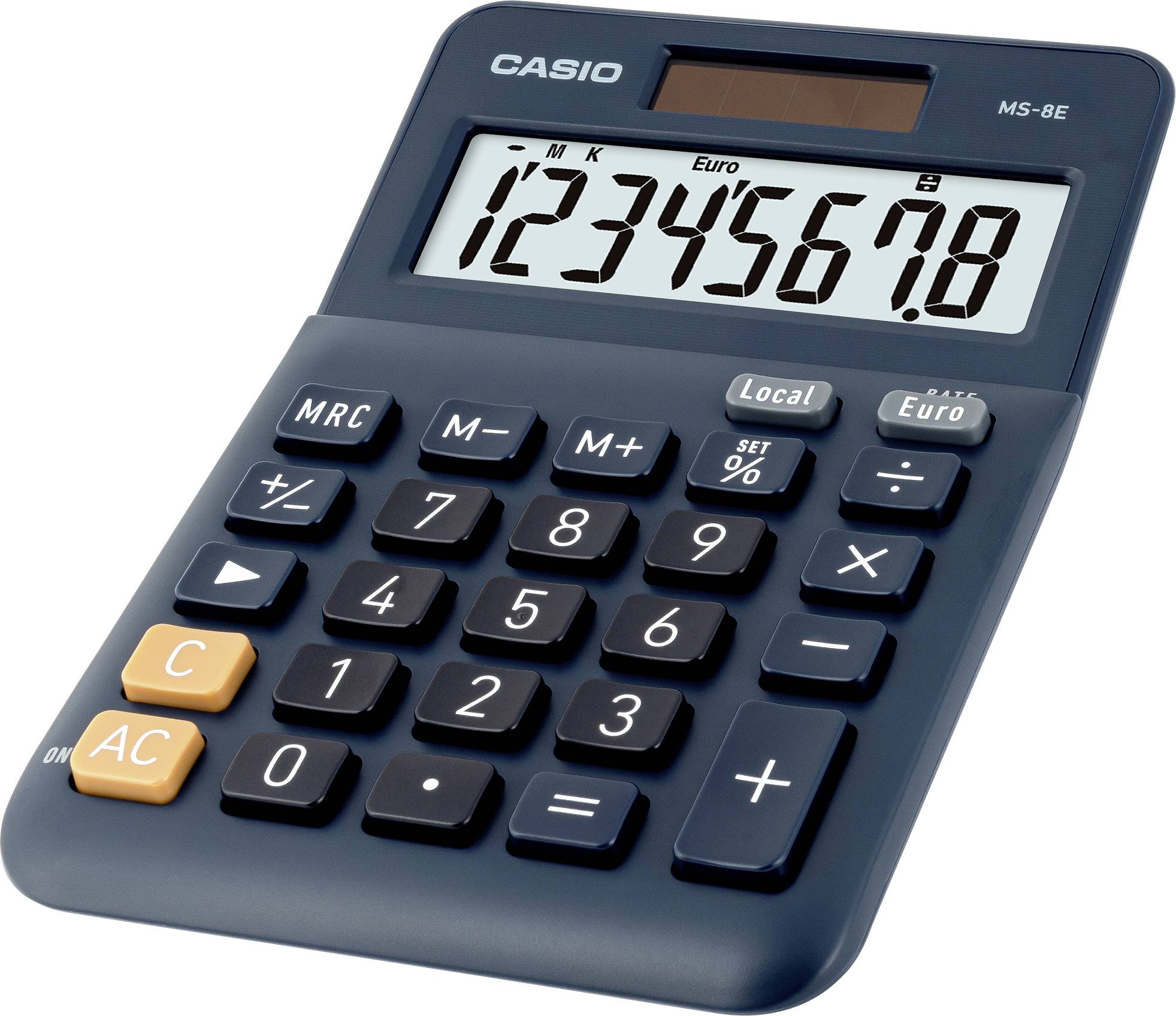 Tamnosivi kalkulator s velikim tipkama i zaslonom koji prikazuje brojeve '12345678'. Gore lijevo vidljivo je 'CASIO'.