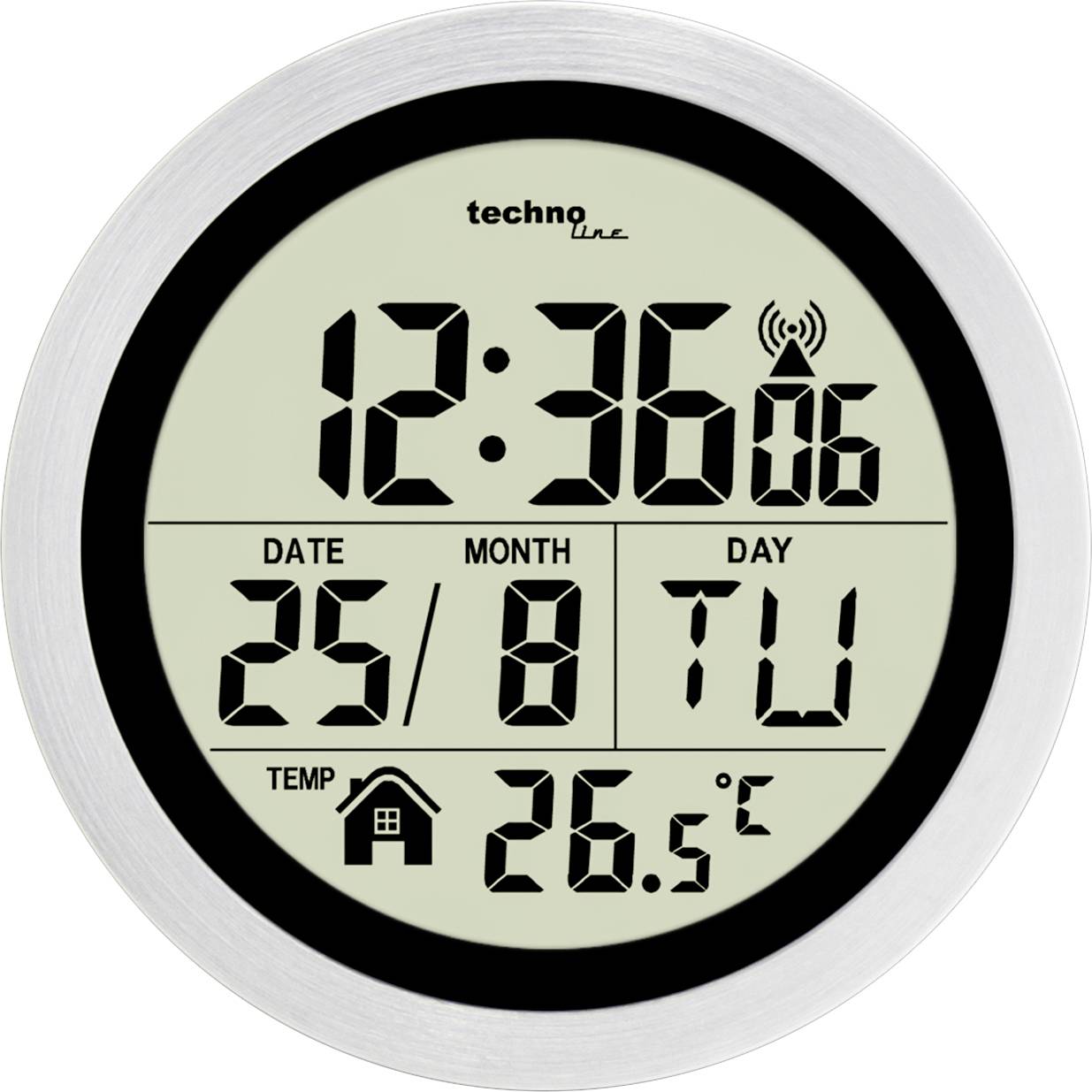 Digitalni sat prikazuje vrijeme 12:36, datum 25/8, dan u tjednu Utorak, te temperaturu 26,5°C.