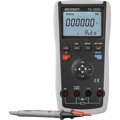 Digitalni termometar Voltcraft TK-1000 s velikim zaslonom, tipkama za podešavanje i povezanim mjernim senzorom.