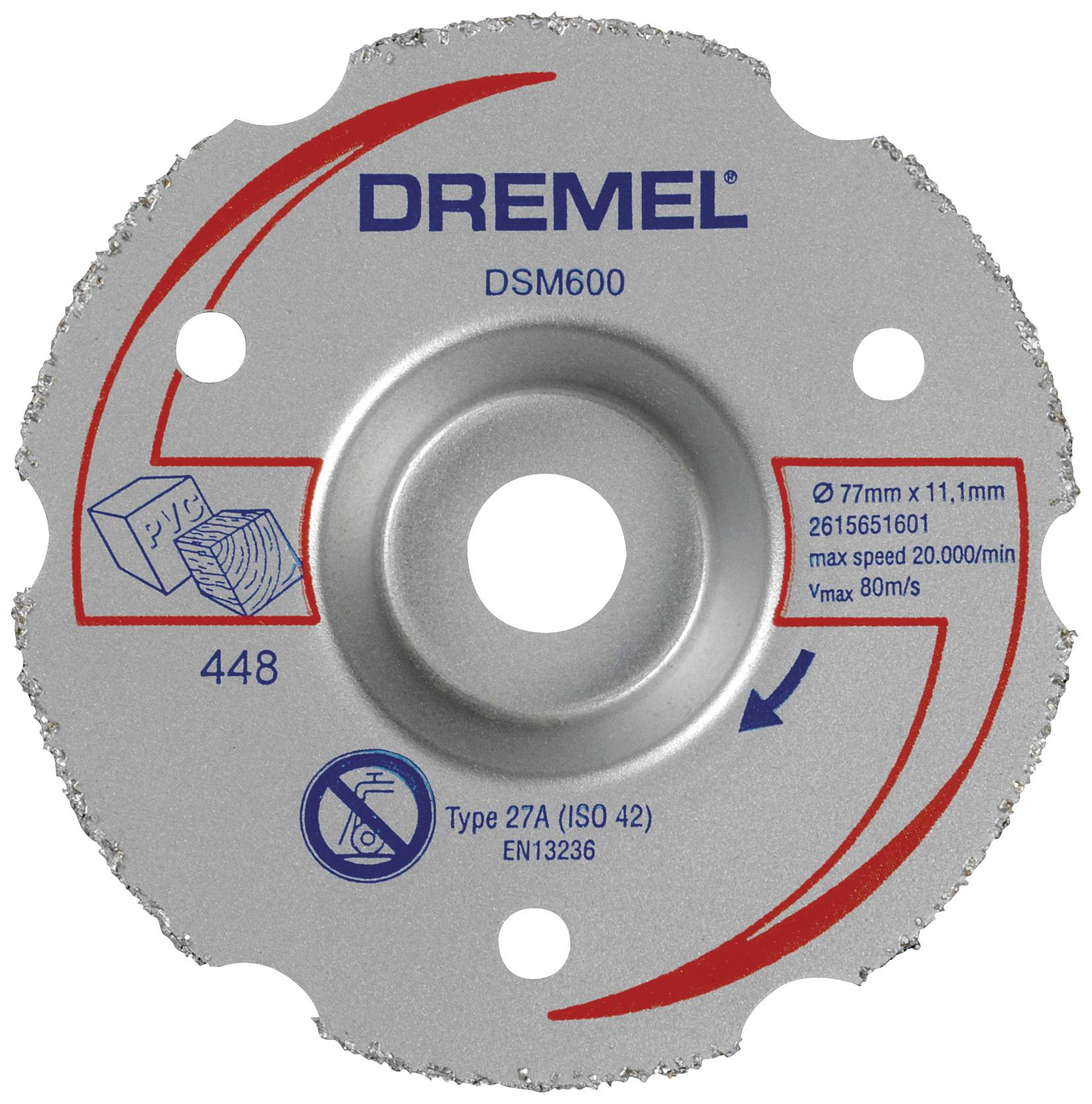 Brusni list Dremel DSM600 za precizne radove na drvu, zidnim materijalima i plastici. Promjer: 77 mm, maksimalna brzina: 20.000 o/min.