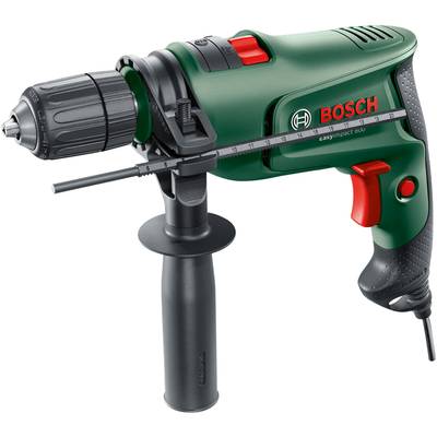 Zelena Bosch bušilica s crnom ručkom, crvenim prekidačem i ograničivačem dubine, pogodna za DIY projekte.