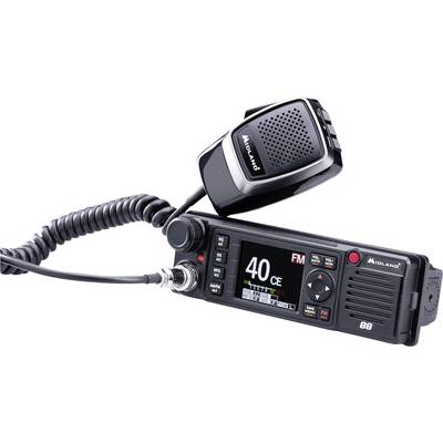 Radio uređaj s mikrofonom, digitalnim zaslonom i gumbima. Prikazuje zaslon '40 CE FM'. Oprema za bežičnu komunikaciju.