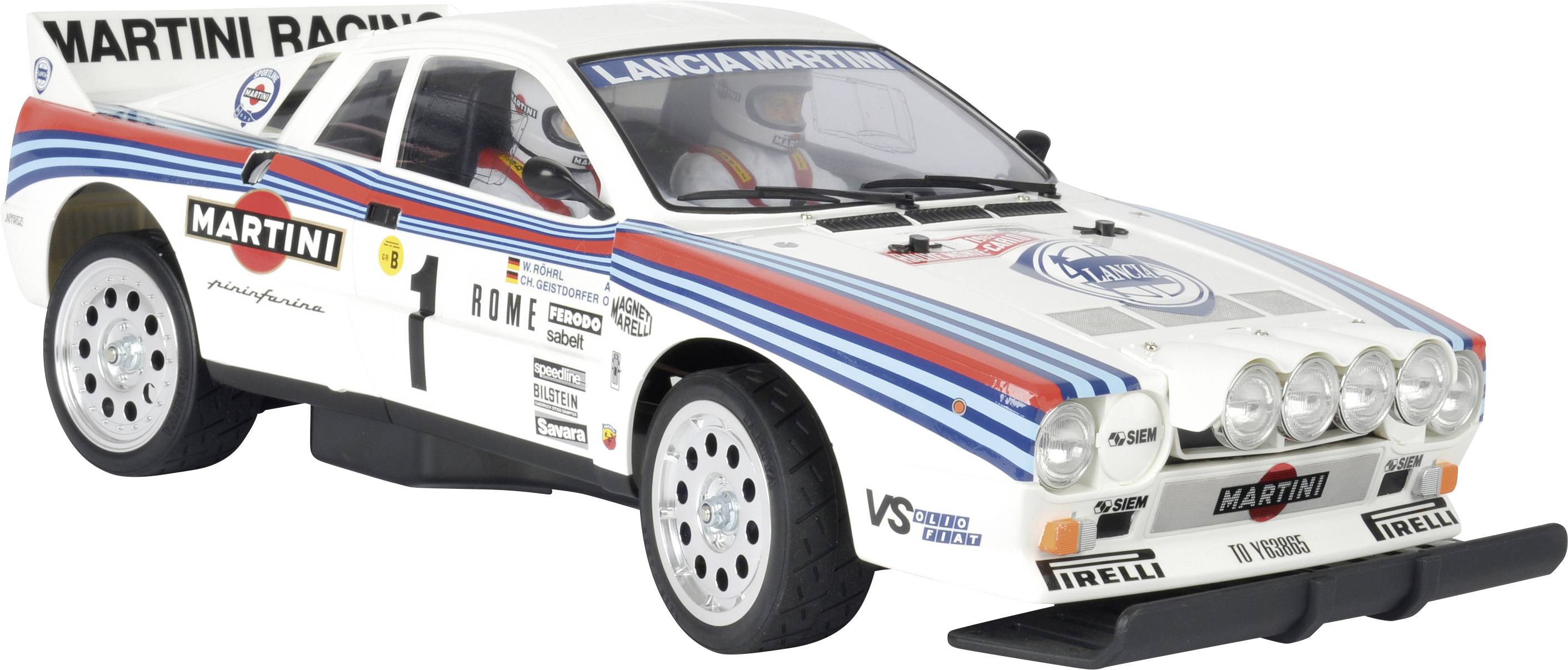Model automobila Lancia Delta S4 s 'MARTINI RACING' dizajnom, karakterističnim plavim i crvenim prugama te logotipima sponzora.