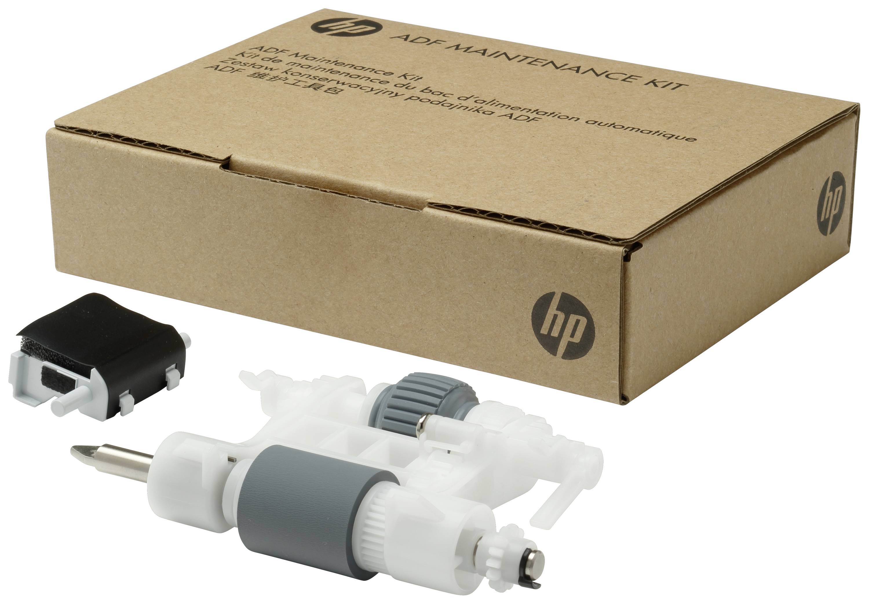 HP ADF servisni komplet s otvorenom ambalažom i vidljivim servisnim dijelovima za održavanje pisača.