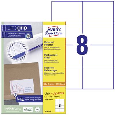 'Paket naljepnica Avery Zweckform 3427, 160 naljepnica, idealan za etikete za slanje, pogodan za sve tiskače, dodatno čvrsto ljepljenje.'