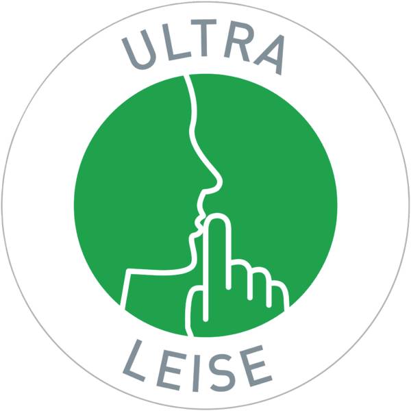 Simbol 'Ultra tiho' s zelenim krugom, unutar kojeg se nalazi stilizirana osoba koja stavlja prst na usta, simbolizira mir i tišinu.