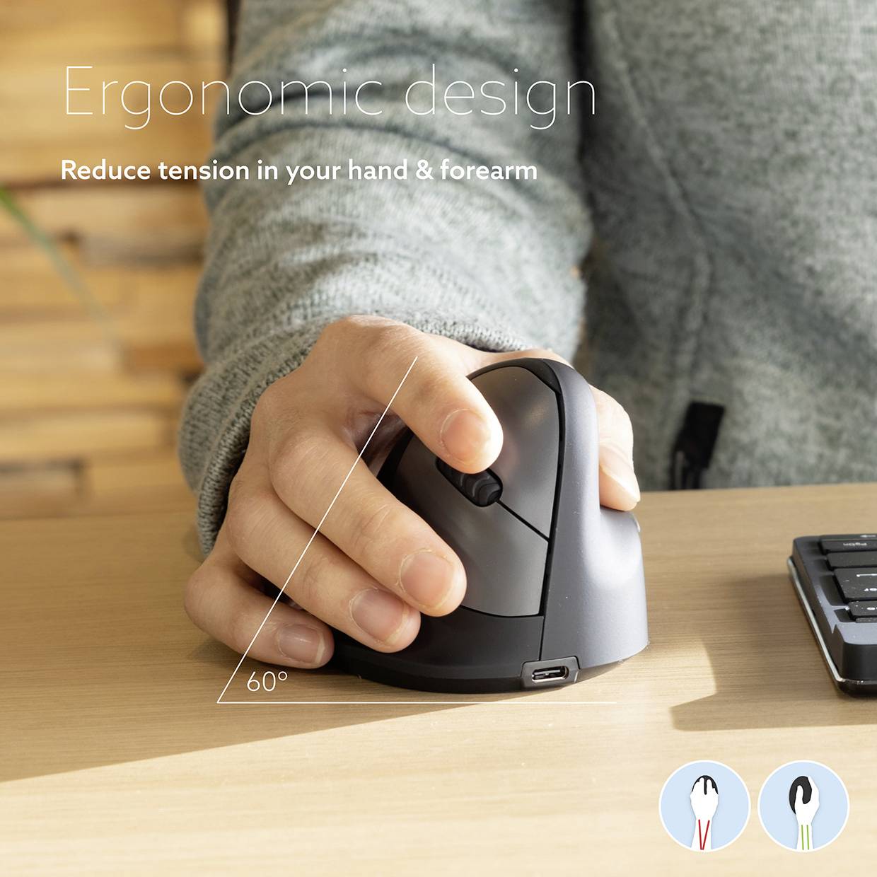 R-GO Tools HE (RGOHELAWL) ergonomski miš bežični Veličina: l optički crna/srebrna 5 Tipke 2500 dpi ergonomski, ponovo pu-7