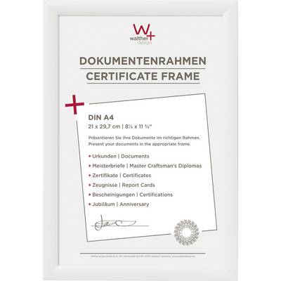 Plastični okvir za dokumente, pogodan za dokumente veličine DIN A4. Sadrži primjere poput diploma, potvrda i majstorskih diploma.