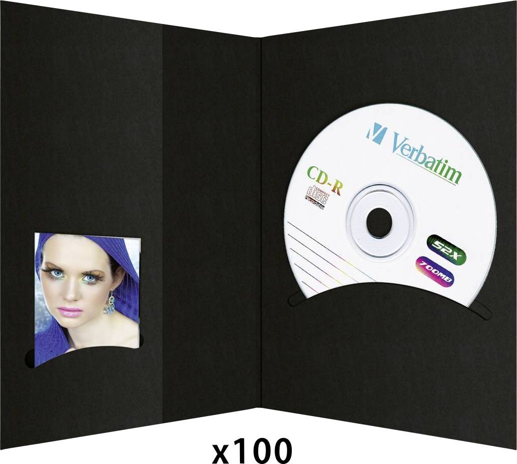 Crna kutija za CD s Verbatim CD-R naljepnicom na desnoj strani. Lijevo je mala fotografija žene.