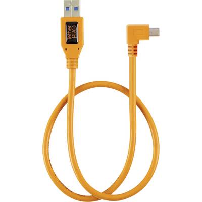 Narančasti USB kabel sa standardnim i under kutom postavljenim Micro-USB priključkom, pogodan za prijenos podataka i punjenje.