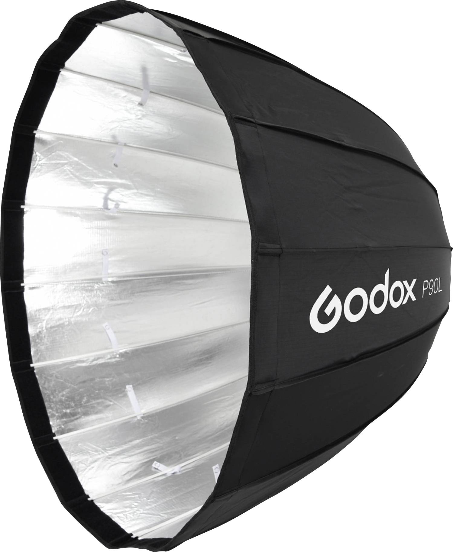 Godox P90L softbox prikazuje osmerokutnu, duboko oblikovanu softbox s srebrnom unutarnjom stranom, za ravnomjerno i meko osvjetljenje u fotografiji.