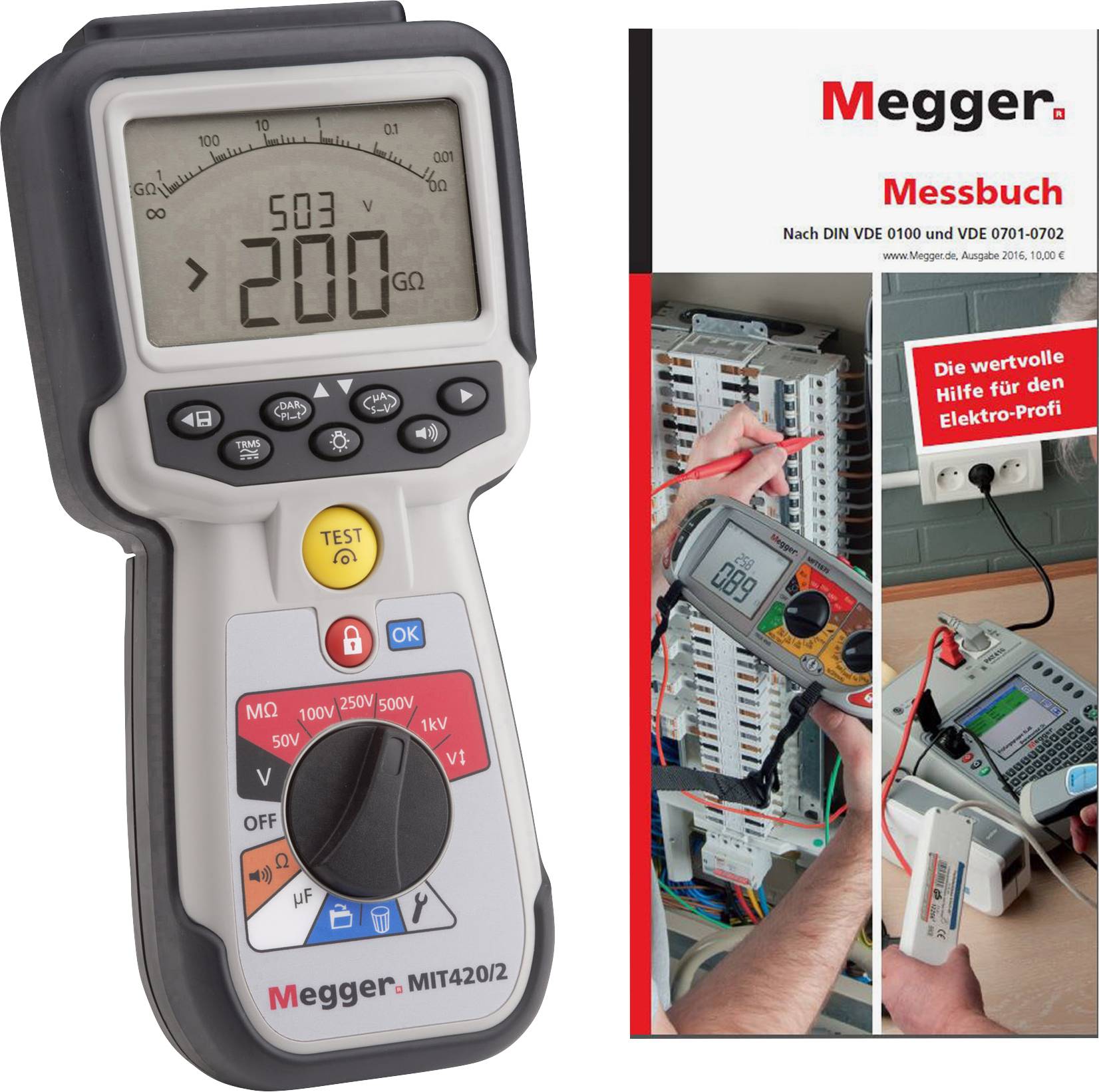 Megger MIT420/2 + Messbuch mjerač izolacije 50 V, 100 V, 250 V, 500 V, 1000 V 200 GΩ