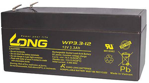 Long WP3.3-12 WP3.3-12 olovni akumulator 12 V 3.3 Ah olovno-koprenasti (Š x V x D) 134 x 65.5 x 67 mm plosnati priključak 4.8 mm nisko samopražnjenje, bez održavanja