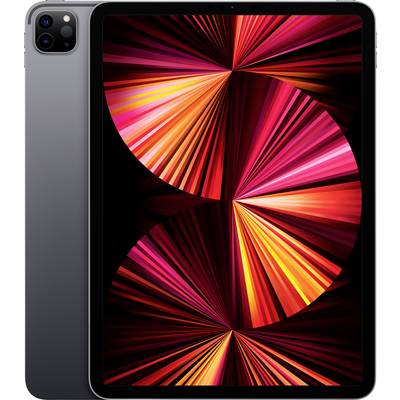 Tablet s osvijetljenim, apstraktnim zaslonom u crvenim i žutim tonovima. Prikazuje dinamičan, kružni uzorak.