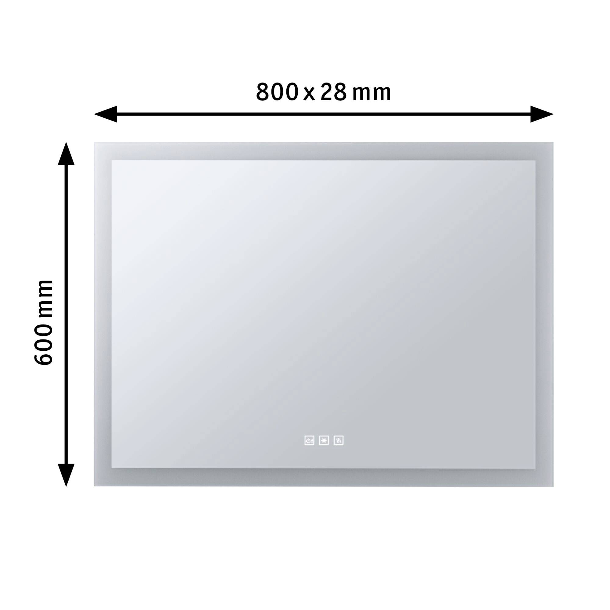 Ogledalo s osvjetljenjem, dimenzije: 800 x 600 x 28 mm.