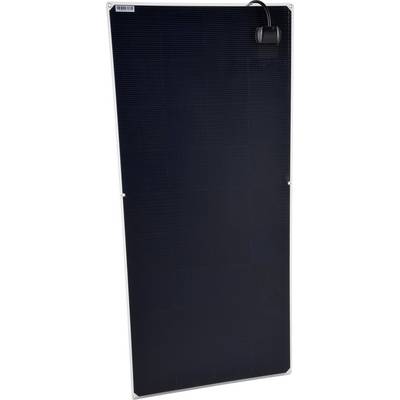 Crni solarni panel pravokutnog oblika sa srebrenim rubom i crnom priključnom kutijom gore desno.