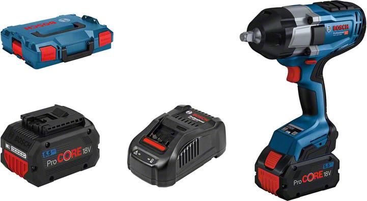 Bosch Professional GDS 18V-1000 06019J8303 Mutterdragare batteri 1000 Nm 18 V Antal batterier som ing&aring;r 2 5.5 Ah Li-Ion inkl. 2x batterier, inkl. laddare,