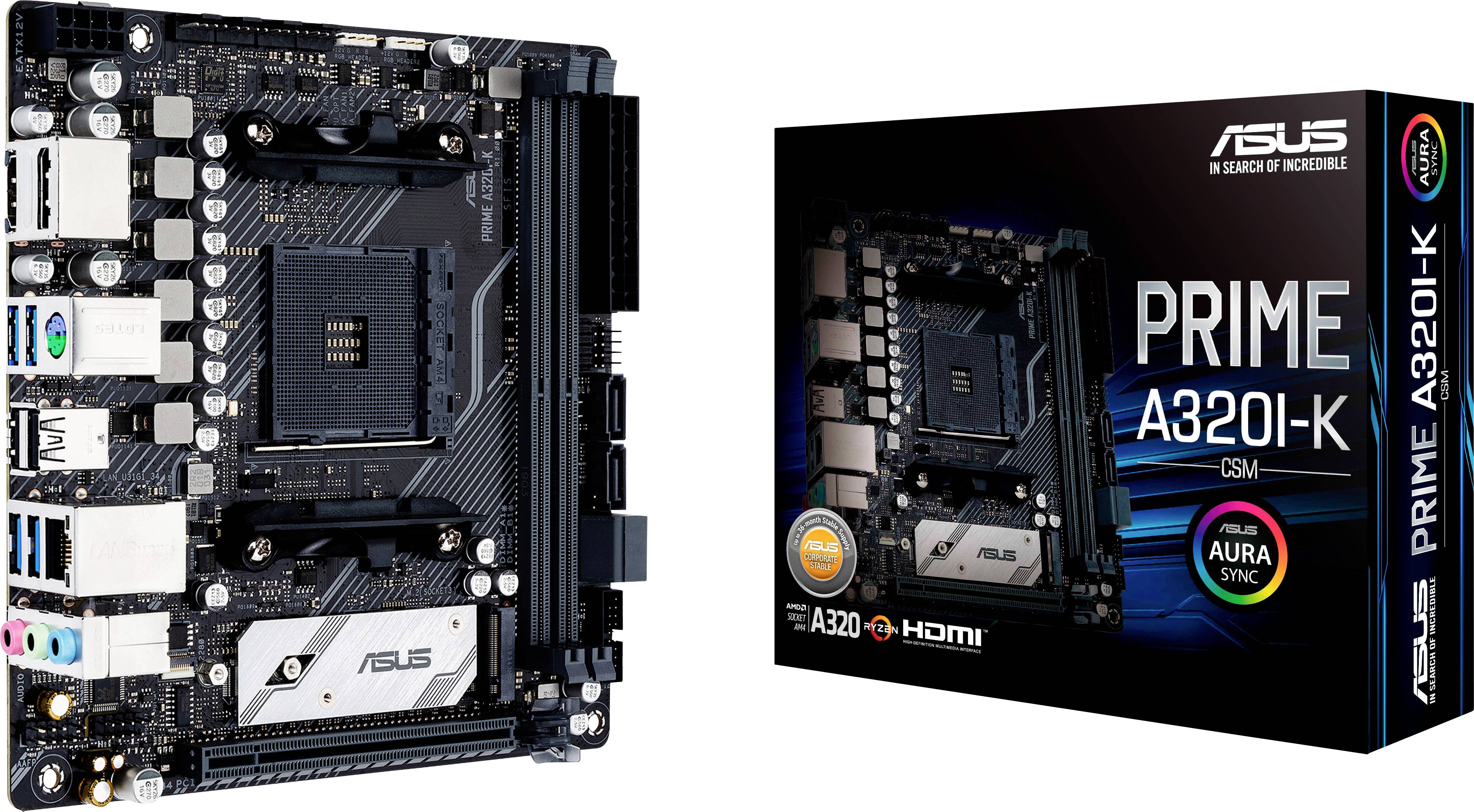 Asus PRIME A320I-K/CSM matična ploča Baza AMD AM4 Faktor oblika (detalji) Mini-ITX Set čipova matične ploče AMD® A320
