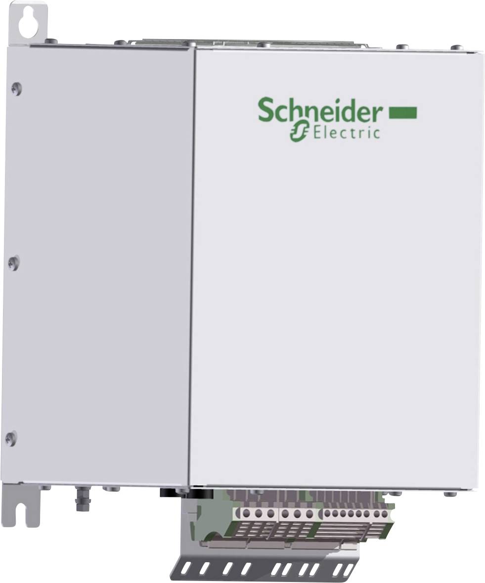 Električki uređaj tvrtke Schneider Electric s sivim kućištem i priključcima pri dnu, namijenjen upravljanju protokom energije.