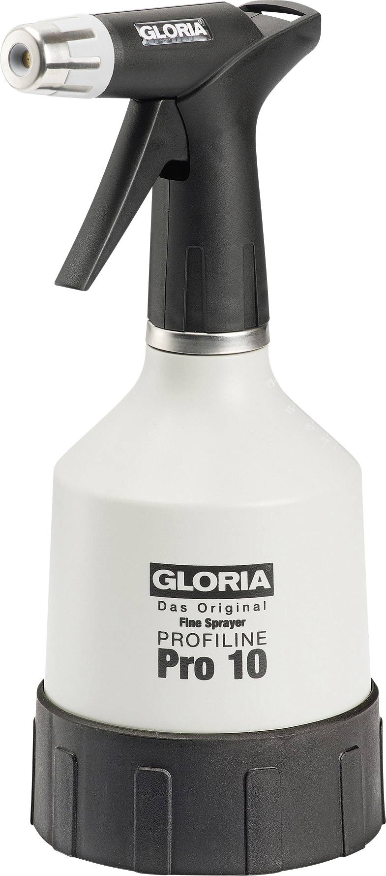 Crna i bijela Gloria bočica za raspršivanje s natpisom 'Profiline Pro 10'. Pogodan za precizno raspršivanje tekućina.