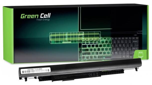 Laptop-baterija ispred ambalaže s natpisom 'Green Cell Fresh Energy', pored slike rasporeda tipkovnice prijenosnog računala.