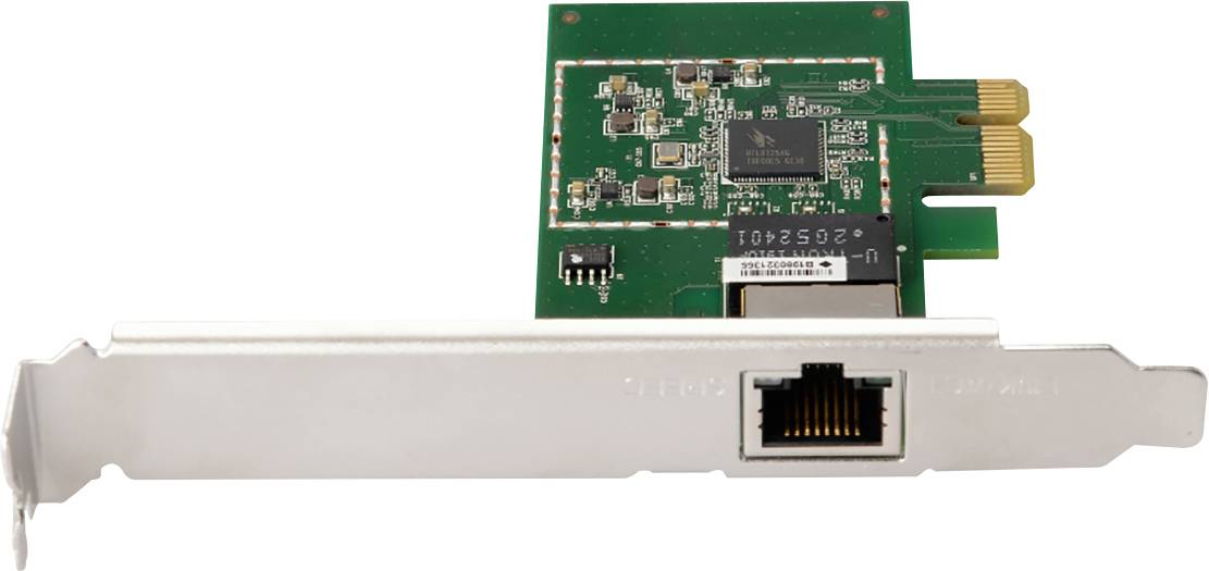 Mrežna kartica s PCI Express sučeljem i Ethernet portom, podesna za ugradnju u matične ploče računala za mrežno povezivanje.