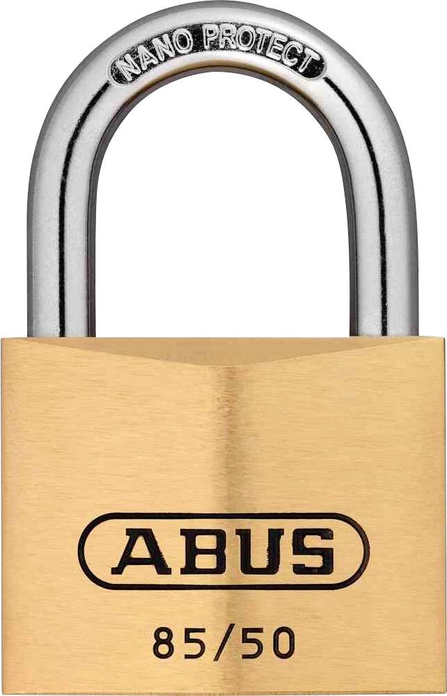 Катанац marke ABUS, model 85/50, s urezanim natpisom 'NANO PROTECT' na lukovima, simbolizira sigurnost.