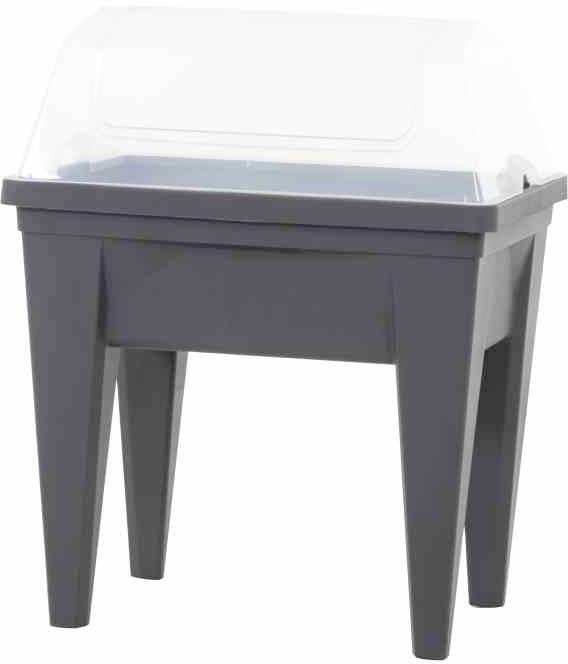 Sivo, povišeno posude za sadnju s prozirnim poklopcem, idealno za male vrtne projekte ili primjenu u stakleniku.