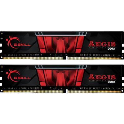 Dva G.Skill Aegis DDR4 RAM modula u crveno-crnoj dizajnu sa zlatnim kontaktima.