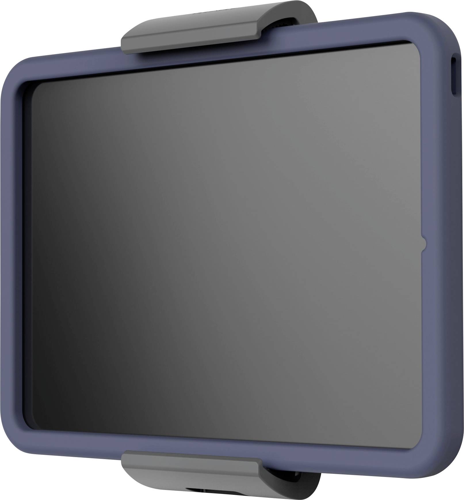 Tablet u plavoj zaštitnoj futroli sa sivim kopčama na uglovima, prikazan iz nagnutog bočnog kuta.